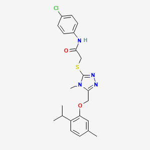 molecular formula C22H25ClN4O2S B4739439 N-(4-chlorophenyl)-2-({5-[(2-isopropyl-5-methylphenoxy)methyl]-4-methyl-4H-1,2,4-triazol-3-yl}thio)acetamide 