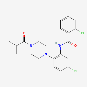molecular formula C21H23Cl2N3O2 B4739529 2-chloro-N-[5-chloro-2-(4-isobutyryl-1-piperazinyl)phenyl]benzamide 
