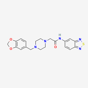 molecular formula C20H21N5O3S B4739587 2-[4-(1,3-benzodioxol-5-ylmethyl)-1-piperazinyl]-N-2,1,3-benzothiadiazol-5-ylacetamide 