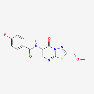 molecular formula C14H11FN4O3S B4739705 4-fluoro-N-[2-(methoxymethyl)-5-oxo-5H-[1,3,4]thiadiazolo[3,2-a]pyrimidin-6-yl]benzamide 
