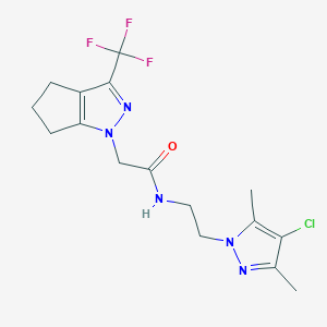 molecular formula C16H19ClF3N5O B4739783 N-[2-(4-chloro-3,5-dimethyl-1H-pyrazol-1-yl)ethyl]-2-[3-(trifluoromethyl)-5,6-dihydrocyclopenta[c]pyrazol-1(4H)-yl]acetamide 