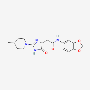 molecular formula C18H22N4O4 B4739837 N-1,3-benzodioxol-5-yl-2-[2-(4-methyl-1-piperidinyl)-5-oxo-4,5-dihydro-1H-imidazol-4-yl]acetamide 
