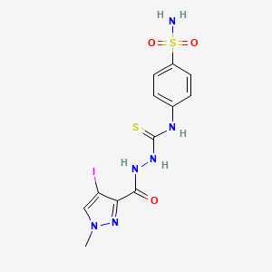 molecular formula C12H13IN6O3S2 B4739842 N-[4-(aminosulfonyl)phenyl]-2-[(4-iodo-1-methyl-1H-pyrazol-3-yl)carbonyl]hydrazinecarbothioamide 