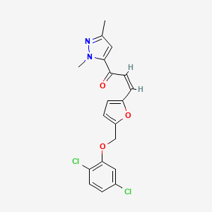 molecular formula C19H16Cl2N2O3 B4739960 3-{5-[(2,5-dichlorophenoxy)methyl]-2-furyl}-1-(1,3-dimethyl-1H-pyrazol-5-yl)-2-propen-1-one 