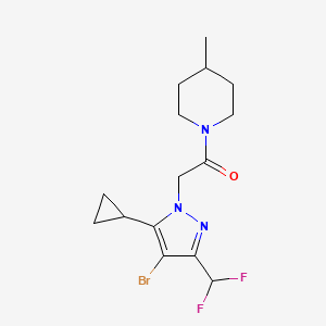 molecular formula C15H20BrF2N3O B4740043 1-{[4-bromo-5-cyclopropyl-3-(difluoromethyl)-1H-pyrazol-1-yl]acetyl}-4-methylpiperidine 