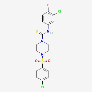 molecular formula C17H16Cl2FN3O2S2 B4740050 N-(3-chloro-4-fluorophenyl)-4-[(4-chlorophenyl)sulfonyl]-1-piperazinecarbothioamide 