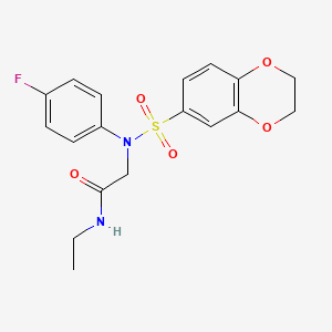 molecular formula C18H19FN2O5S B4740116 N~2~-(2,3-dihydro-1,4-benzodioxin-6-ylsulfonyl)-N~1~-ethyl-N~2~-(4-fluorophenyl)glycinamide 