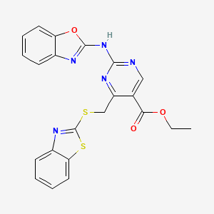 ethyl 4-[(1,3-benzothiazol-2-ylthio)methyl]-2-(1,3-benzoxazol-2-ylamino)-5-pyrimidinecarboxylate