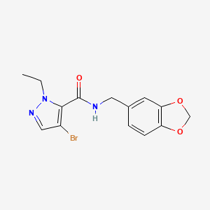 molecular formula C14H14BrN3O3 B4740185 N-(1,3-benzodioxol-5-ylmethyl)-4-bromo-1-ethyl-1H-pyrazole-5-carboxamide 
