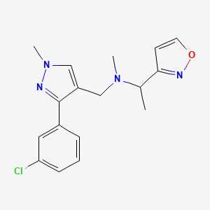 molecular formula C17H19ClN4O B4740217 N-{[3-(3-chlorophenyl)-1-methyl-1H-pyrazol-4-yl]methyl}-1-(3-isoxazolyl)-N-methylethanamine 