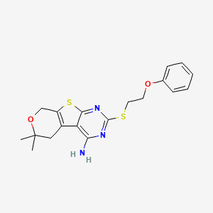 molecular formula C19H21N3O2S2 B4740251 6,6-dimethyl-2-[(2-phenoxyethyl)thio]-5,8-dihydro-6H-pyrano[4',3':4,5]thieno[2,3-d]pyrimidin-4-amine 