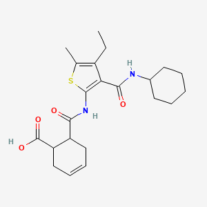molecular formula C22H30N2O4S B4740307 6-[({3-[(cyclohexylamino)carbonyl]-4-ethyl-5-methyl-2-thienyl}amino)carbonyl]-3-cyclohexene-1-carboxylic acid 