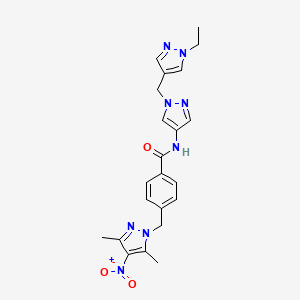 molecular formula C22H24N8O3 B4740381 4-[(3,5-dimethyl-4-nitro-1H-pyrazol-1-yl)methyl]-N-{1-[(1-ethyl-1H-pyrazol-4-yl)methyl]-1H-pyrazol-4-yl}benzamide 