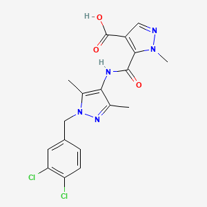 molecular formula C18H17Cl2N5O3 B4740412 5-({[1-(3,4-dichlorobenzyl)-3,5-dimethyl-1H-pyrazol-4-yl]amino}carbonyl)-1-methyl-1H-pyrazole-4-carboxylic acid 