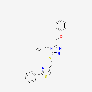 molecular formula C27H30N4OS2 B4740484 4-allyl-3-[(4-tert-butylphenoxy)methyl]-5-({[2-(2-methylphenyl)-1,3-thiazol-4-yl]methyl}thio)-4H-1,2,4-triazole 