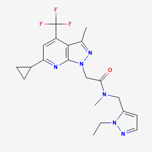 molecular formula C20H23F3N6O B4740740 2-[6-cyclopropyl-3-methyl-4-(trifluoromethyl)-1H-pyrazolo[3,4-b]pyridin-1-yl]-N-[(1-ethyl-1H-pyrazol-5-yl)methyl]-N-methylacetamide 