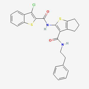 molecular formula C25H21ClN2O2S2 B4740849 3-chloro-N-(3-{[(2-phenylethyl)amino]carbonyl}-5,6-dihydro-4H-cyclopenta[b]thien-2-yl)-1-benzothiophene-2-carboxamide 