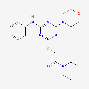 molecular formula C19H26N6O2S B4740906 2-{[4-anilino-6-(4-morpholinyl)-1,3,5-triazin-2-yl]thio}-N,N-diethylacetamide 