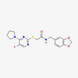 N-(1,3-benzodioxol-5-ylmethyl)-2-{[5-fluoro-4-(1-pyrrolidinyl)-2-pyrimidinyl]thio}acetamide