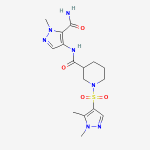 molecular formula C16H23N7O4S B4741017 N-[5-(aminocarbonyl)-1-methyl-1H-pyrazol-4-yl]-1-[(1,5-dimethyl-1H-pyrazol-4-yl)sulfonyl]-3-piperidinecarboxamide 