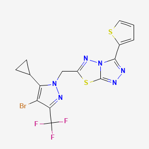 molecular formula C15H10BrF3N6S2 B4741022 6-{[4-bromo-5-cyclopropyl-3-(trifluoromethyl)-1H-pyrazol-1-yl]methyl}-3-(2-thienyl)[1,2,4]triazolo[3,4-b][1,3,4]thiadiazole 