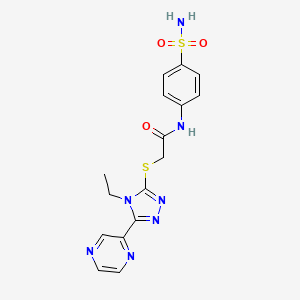 molecular formula C16H17N7O3S2 B4741030 N-[4-(aminosulfonyl)phenyl]-2-{[4-ethyl-5-(2-pyrazinyl)-4H-1,2,4-triazol-3-yl]thio}acetamide CAS No. 618427-35-3
