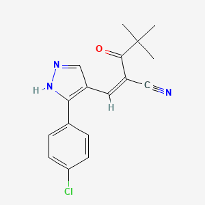 3-[3-(4-chlorophenyl)-1H-pyrazol-4-yl]-2-(2,2-dimethylpropanoyl)acrylonitrile