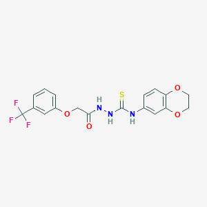 molecular formula C18H16F3N3O4S B4741378 N-(2,3-dihydro-1,4-benzodioxin-6-yl)-2-{[3-(trifluoromethyl)phenoxy]acetyl}hydrazinecarbothioamide 