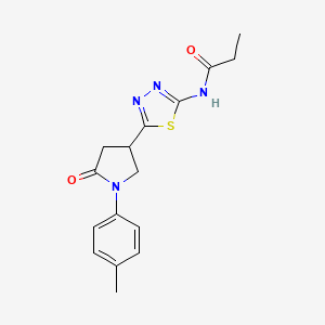 molecular formula C16H18N4O2S B4741571 N-{5-[1-(4-methylphenyl)-5-oxo-3-pyrrolidinyl]-1,3,4-thiadiazol-2-yl}propanamide 