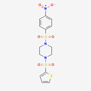 molecular formula C14H15N3O6S3 B4741937 1-[(4-nitrophenyl)sulfonyl]-4-(2-thienylsulfonyl)piperazine 