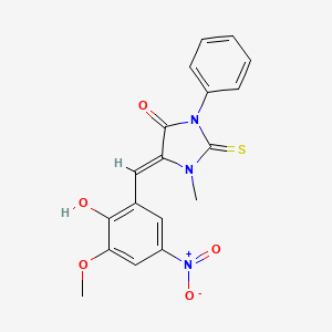 molecular formula C18H15N3O5S B4741979 5-(2-hydroxy-3-methoxy-5-nitrobenzylidene)-1-methyl-3-phenyl-2-thioxo-4-imidazolidinone 