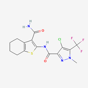 molecular formula C15H14ClF3N4O2S B4742160 N-[3-(aminocarbonyl)-4,5,6,7-tetrahydro-1-benzothien-2-yl]-4-chloro-1-methyl-5-(trifluoromethyl)-1H-pyrazole-3-carboxamide 