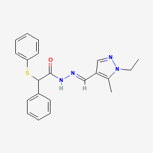 molecular formula C21H22N4OS B4742405 N'-[(1-ethyl-5-methyl-1H-pyrazol-4-yl)methylene]-2-phenyl-2-(phenylthio)acetohydrazide 