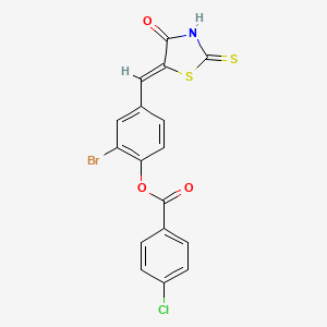 2-bromo-4-[(4-oxo-2-thioxo-1,3-thiazolidin-5-ylidene)methyl]phenyl 4-chlorobenzoate