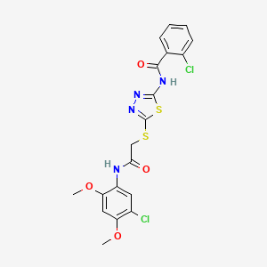 molecular formula C19H16Cl2N4O4S2 B4742766 2-chloro-N-[5-({2-[(5-chloro-2,4-dimethoxyphenyl)amino]-2-oxoethyl}thio)-1,3,4-thiadiazol-2-yl]benzamide 