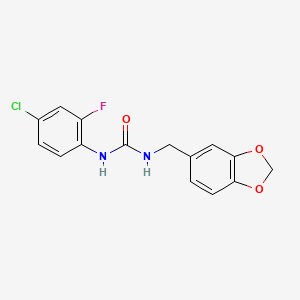 molecular formula C15H12ClFN2O3 B4742777 N-(1,3-benzodioxol-5-ylmethyl)-N'-(4-chloro-2-fluorophenyl)urea 