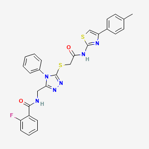 molecular formula C28H23FN6O2S2 B4742853 2-fluoro-N-({5-[(2-{[4-(4-methylphenyl)-1,3-thiazol-2-yl]amino}-2-oxoethyl)thio]-4-phenyl-4H-1,2,4-triazol-3-yl}methyl)benzamide 