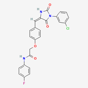 2-(4-{[1-(3-chlorophenyl)-2,5-dioxo-4-imidazolidinylidene]methyl}phenoxy)-N-(4-fluorophenyl)acetamide