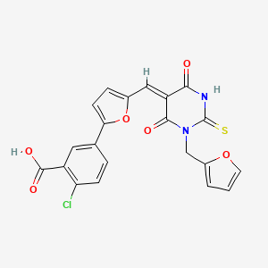 molecular formula C21H13ClN2O6S B4742999 2-chloro-5-(5-{[1-(2-furylmethyl)-4,6-dioxo-2-thioxotetrahydro-5(2H)-pyrimidinylidene]methyl}-2-furyl)benzoic acid 