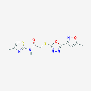 molecular formula C12H11N5O3S2 B4743114 2-{[5-(5-methyl-3-isoxazolyl)-1,3,4-oxadiazol-2-yl]thio}-N-(4-methyl-1,3-thiazol-2-yl)acetamide 