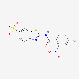 molecular formula C15H10ClN3O5S2 B4743567 4-chloro-N-[6-(methylsulfonyl)-1,3-benzothiazol-2-yl]-2-nitrobenzamide 