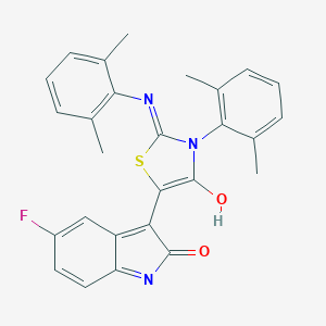 molecular formula C27H22FN3O2S B474360 3-{3-(2,6-dimethylphenyl)-2-[(2,6-dimethylphenyl)imino]-4-oxo-1,3-thiazolidin-5-ylidene}-5-fluoro-1,3-dihydro-2H-indol-2-one 