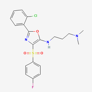 molecular formula C20H21ClFN3O3S B4743604 2-(2-chlorophenyl)-N-[3-(dimethylamino)propyl]-4-(4-fluorobenzenesulfonyl)-1,3-oxazol-5-amine 