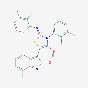 molecular formula C28H25N3O2S B474375 3-{3-(2,3-dimethylphenyl)-2-[(2,3-dimethylphenyl)imino]-4-oxo-1,3-thiazolidin-5-ylidene}-7-methyl-1,3-dihydro-2H-indol-2-one 