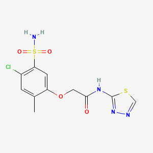 molecular formula C11H11ClN4O4S2 B4743785 2-[5-(aminosulfonyl)-4-chloro-2-methylphenoxy]-N-1,3,4-thiadiazol-2-ylacetamide 