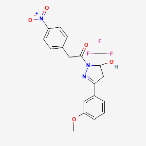 1-[5-Hydroxy-3-(3-methoxyphenyl)-5-(trifluoromethyl)-4,5-dihydro-1H-pyrazol-1-YL]-2-(4-nitrophenyl)ethan-1-one