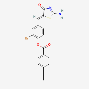 molecular formula C21H19BrN2O3S B4743817 2-bromo-4-[(2-imino-4-oxo-1,3-thiazolidin-5-ylidene)methyl]phenyl 4-tert-butylbenzoate 