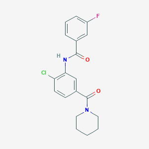 molecular formula C19H18ClFN2O2 B4743961 N-[2-chloro-5-(1-piperidinylcarbonyl)phenyl]-3-fluorobenzamide 