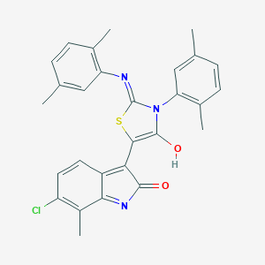 molecular formula C28H24ClN3O2S B474397 6-chloro-3-{3-(2,5-dimethylphenyl)-2-[(2,5-dimethylphenyl)imino]-4-oxo-1,3-thiazolidin-5-ylidene}-7-methyl-1,3-dihydro-2H-indol-2-one 