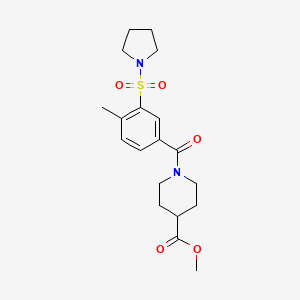 molecular formula C19H26N2O5S B4743992 methyl 1-[4-methyl-3-(1-pyrrolidinylsulfonyl)benzoyl]-4-piperidinecarboxylate 